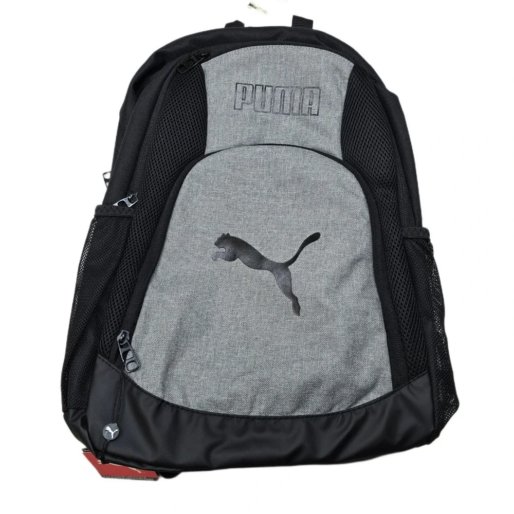 Puma Training Backpack Black Grey Laptop Pocket Water Bottle Side Pockets NEW